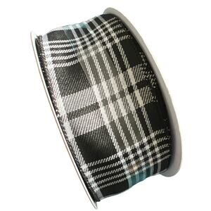 Wired Jumbo Plaid Ribbon | 100% Polyester | Black/White | 2.5 in x 80 ft